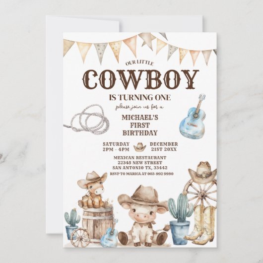 Invitation Notre Petit Cowboy Wild West 1er anniversaire (Devant)