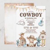 Invitation Notre Petit Cowboy Wild West 1er anniversaire (Devant / Derrière)