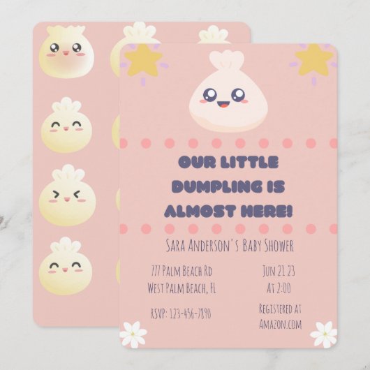Invitation Notre petit Dumpling est presque là Baby shower (Devant / Derrière)
