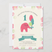 Invitation Notre petit éléphant d'arachide | Fille 1er annive (Devant)