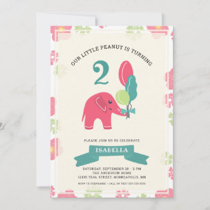 Invitation Notre petit éléphant d'arachide Fille 2e anniver
