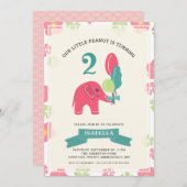 Invitation Notre petit éléphant d'arachide | Fille 2e anniver (Devant / Derrière)