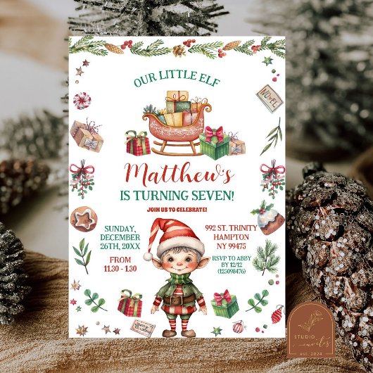 Invitation Notre petit elfe garçon d'anniversaire de Noël