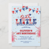 Invitation Notre petit fêtard bleu 1er anniversaire (Devant)