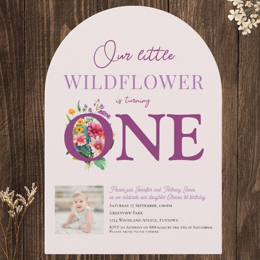 Invitation Notre Petit Fleur sauvage 1er anniversaire fleuri 