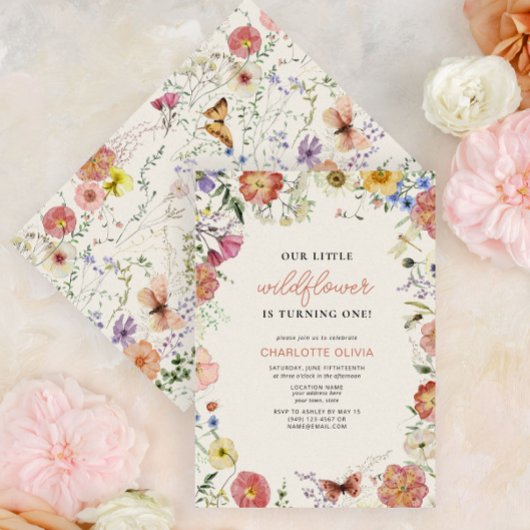 Invitation Notre Petit Fleur sauvage 1er anniversaire Fleurs