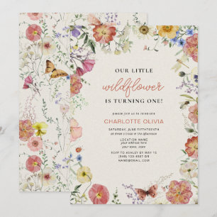 Invitation Notre Petit Fleur sauvage 1er anniversaire Fleurs