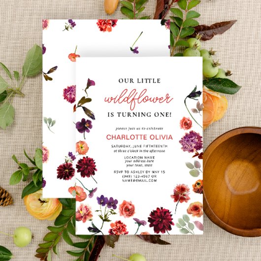Invitation Notre petit Fleur sauvage 1er anniversaire Floral
