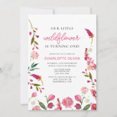 Invitation Notre petit Fleur sauvage 1er anniversaire Pink Fl (Devant)
