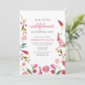 Invitation Notre petit Fleur sauvage 1er anniversaire Pink Fl (Debout devant)
