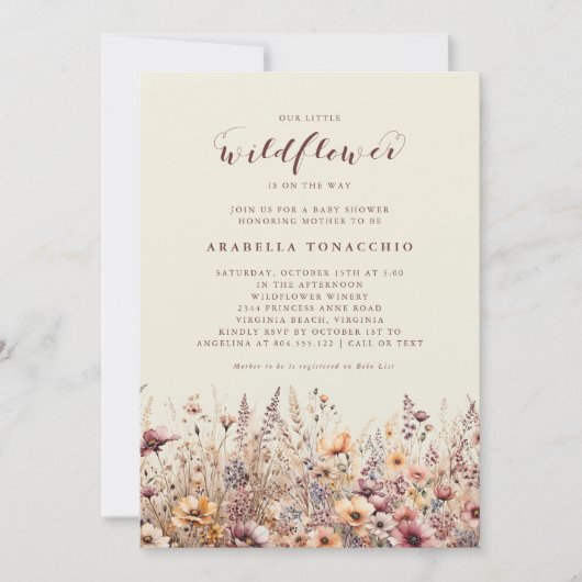 Invitation Notre petit Fleur sauvage automne Baby shower flor (Devant)