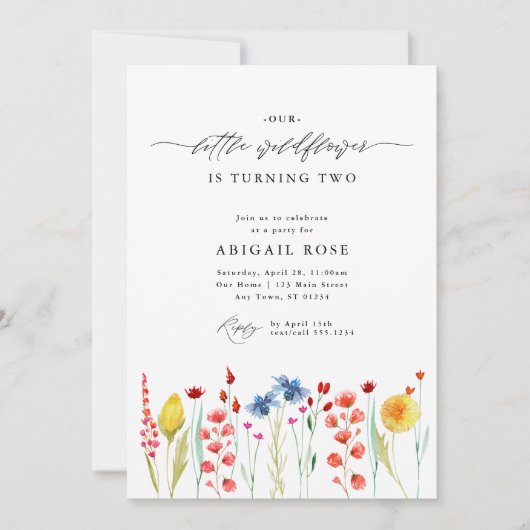 Invitation Notre petit Fleur sauvage Frontière Meadow Anniver (Devant)