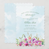 Invitation Notre Petit Fleur sauvage Purple Floral Anniversai (Devant / Derrière)