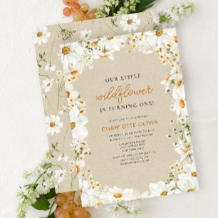Invitation Notre Petit Fleur sauvage Vintage Daisy 1er Annive