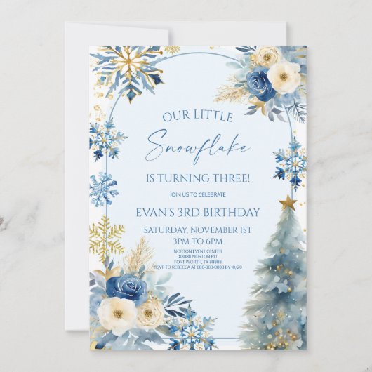 Invitation Notre petit Flocon de neige Blue Winter Birday Par (Devant)