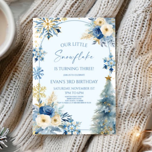 Invitation Notre petit Flocon de neige Blue Winter Birday Par
