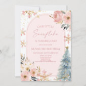 Invitation Notre Petit Flocon de neige rose fête d'anniversai (Devant)