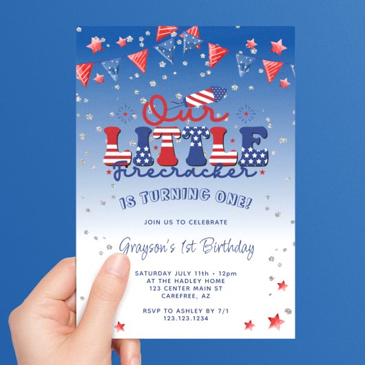Invitation Notre petit garçon Firecracker 1er anniversaire