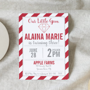Invitation Notre petit Gem Ruby Parties scintillant Argent An