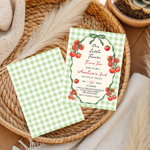 Invitation Notre petit gingham rouge tomate fête ses deux ans