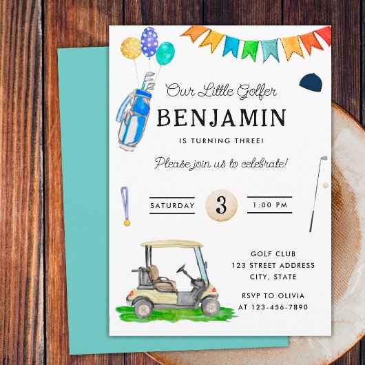 Invitation Notre petit Golfer Blue Panier Casquette Golf Enfa