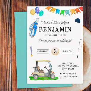 Invitation Notre Petit Golfeur Chapeau de Chariot Bleu Enfant