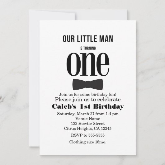 Invitation Notre petit homme premier anniversaire Bow cravate (Devant)