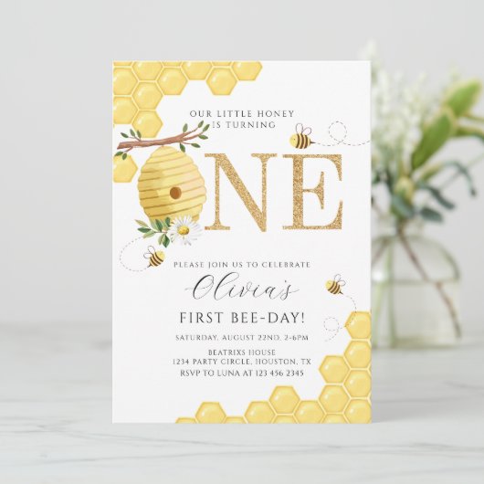 Invitation Notre Petit Miel Abeille 1er Jour d'Abeille Annive (Debout devant)
