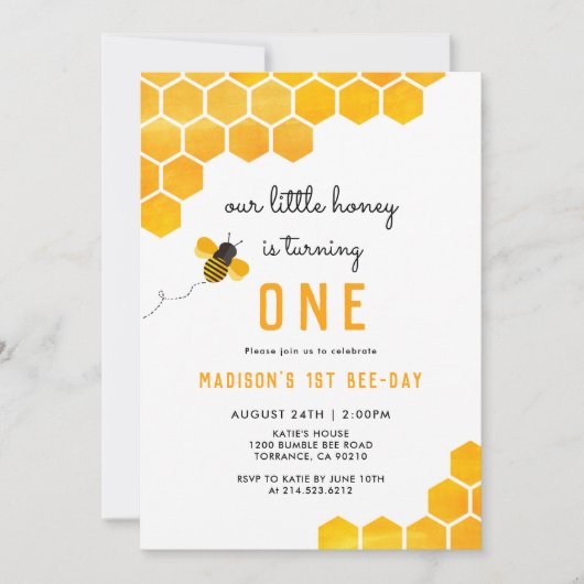 Invitation Notre Petit Miel Tournera Un Anniversaire D'Abeill (Devant)
