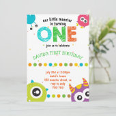 Invitation Notre Petit Monster Baby Boy Premier Anniversaire (Debout devant)