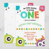 Invitation Notre Petit Monster Baby Boy Premier Anniversaire (Devant / Derrière)