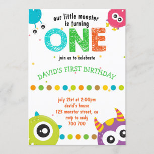 Invitation Notre Petit Monster Baby Boy Premier Anniversaire 