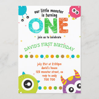 Invitation Notre Petit Monster Baby Boy Premier Anniversaire