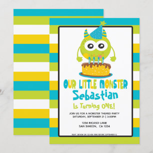 Invitation Notre Petit Monstre Coloré Amusant Anniversaire