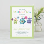 Invitation Notre petit monstre | Trois petits monstres coloré (Debout devant)