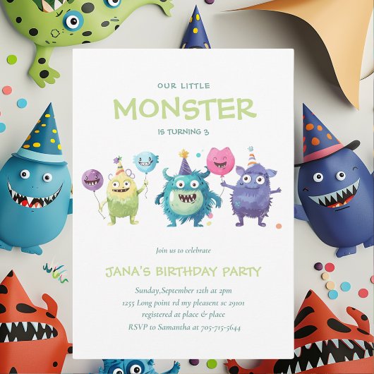 Invitation Notre petit monstre | Trois petits monstres coloré