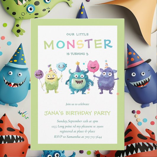 Invitation Notre petit monstre | Trois petits monstres coloré