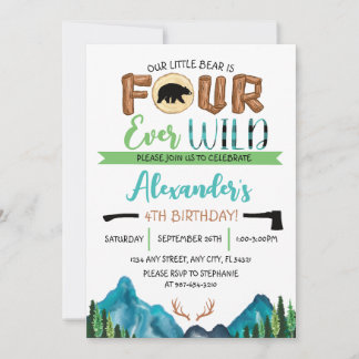 Invitation Notre petit ours a quatre ans pour toujours annive