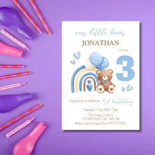 Invitation Notre petit ours arc-en-ciel Balloon 3e anniversai