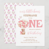 Invitation Notre petit ours rose Hot Air Ballotte 1er anniver (Devant / Derrière)