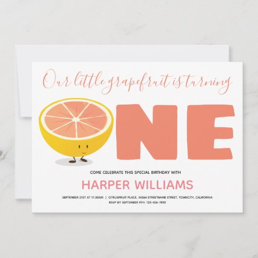 Invitation Notre Petit Pamplemousse qui devient un premier an (Devant)