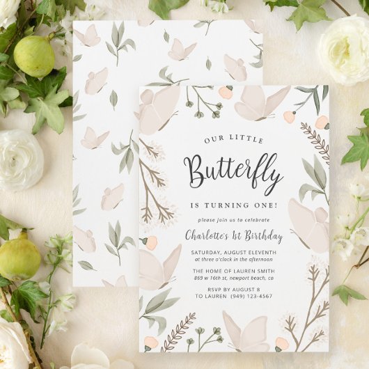 Invitation Notre Petit Papillon 1er Anniversaire Mignonne Aqu