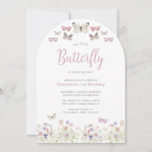 Invitation Notre Petit Papillon 1er Anniversaire Rose Aquarel (Devant)