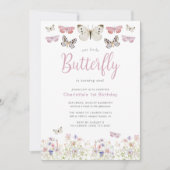 Invitation Notre Petit Papillon 1er Anniversaire Rose Aquarel (Devant)