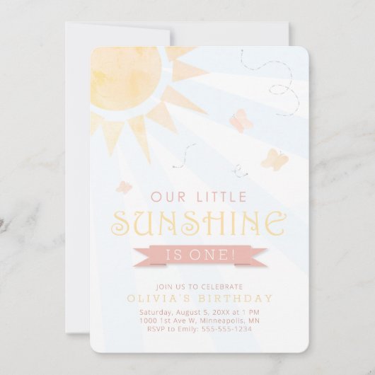 Invitation Notre petit papillon d'aquarelle soleil Anniversai (Devant)