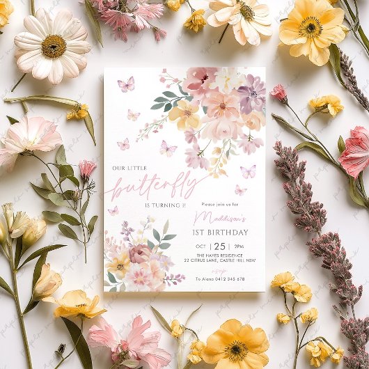 Invitation Notre Petit Papillon Floral 1er Anniversaire