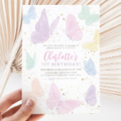 Invitation Notre Petit Papillon Pastel Arc-en-ciel Anniversai