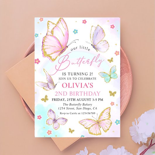 Invitation Notre Petit Papillon Pastel Rainbow Girl Anniversa
