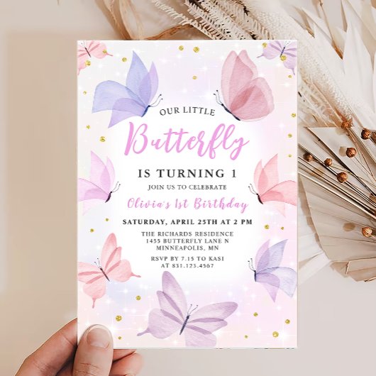 Invitation Notre Petit Papillon Rose Girls Anniversaire