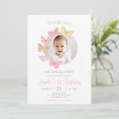 Invitation Notre petit papillon rose pourpre fille 1er annive (Debout devant)